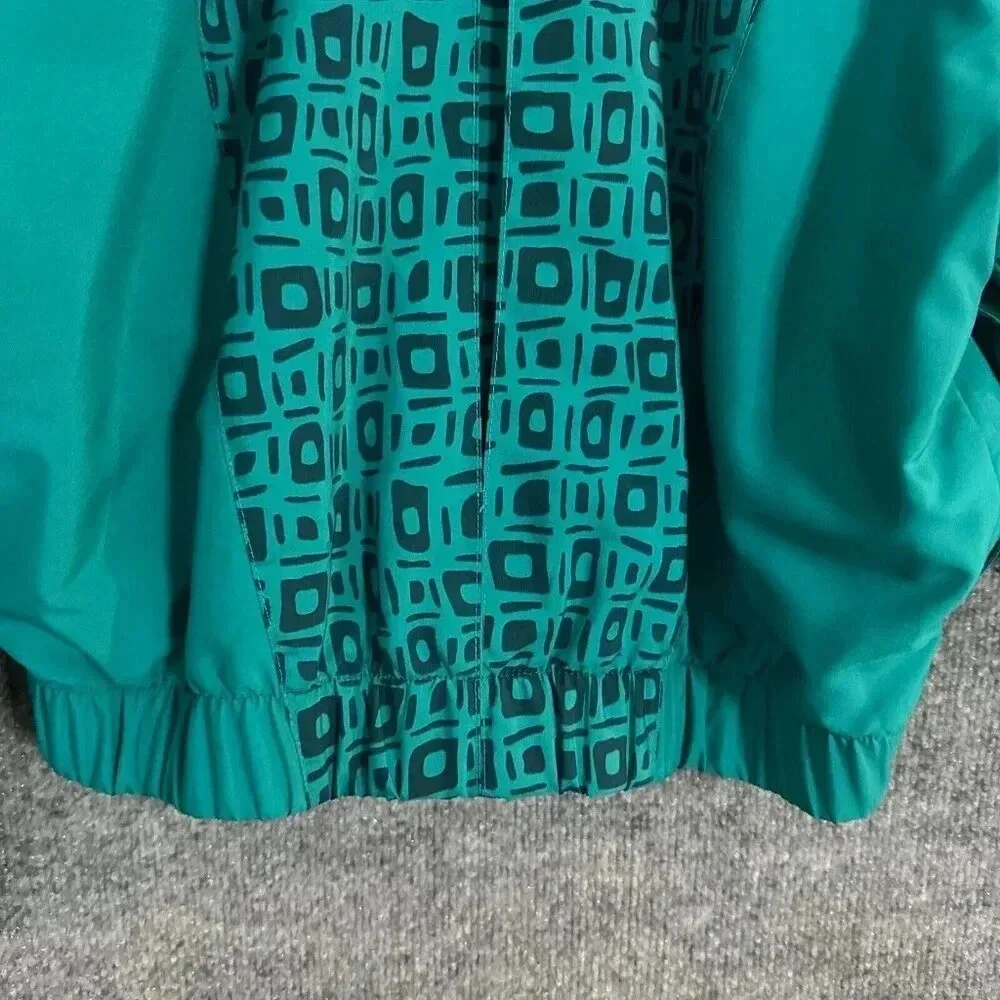 Vintage 90s LBH Windbreaker Womens Medium Teal Green Geometric Sporty Jacket - Picture 10 of 16